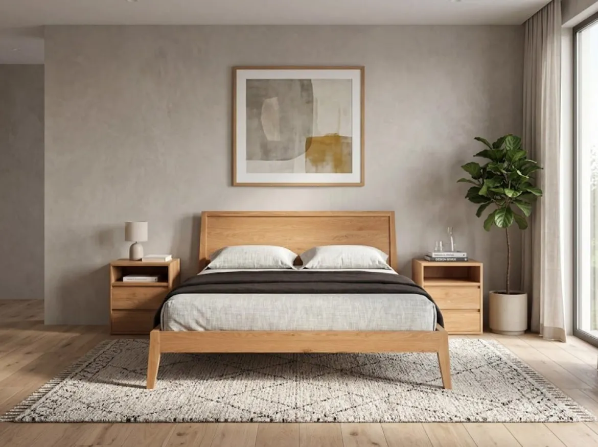 Designer Holzbett Kaja aus massiver Eiche