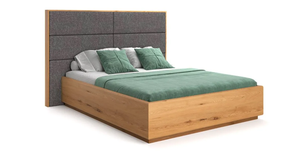 Designer Holzbett Valent aus massiver Eiche mit Stauraum