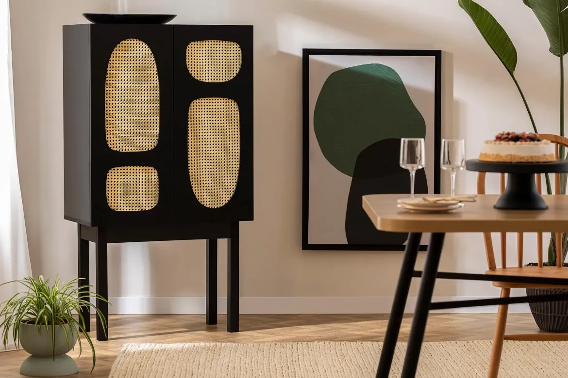 Designer Kommode Jorvella - aus Schwarz beschichtetem Holz