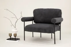 Designer Loungesessel Arvika – Anthrazit, Bouclé mit Stahlgestell