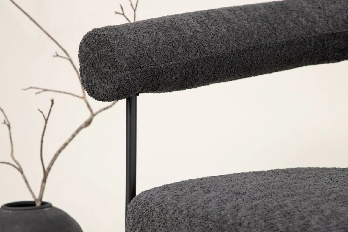 Designer Loungesessel Haga – Anthrazit, Bouclé mit Stahlgestell