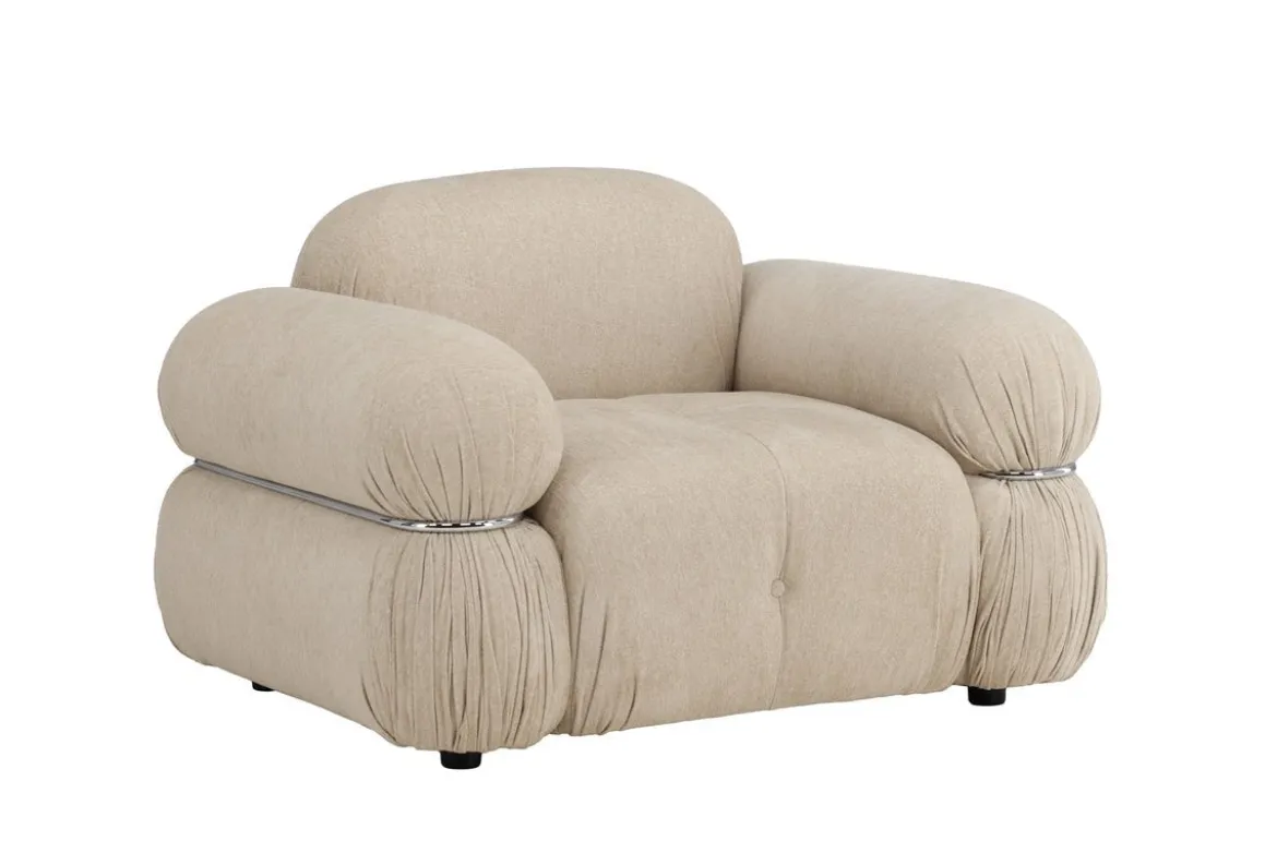 Designer Lounge Sessel Mika – Beige, Samtige Polsterung mit Chromdetails