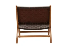 Designer Lounge Sessel Tevari – Geflecht aus Teak & Lederoptik Braun