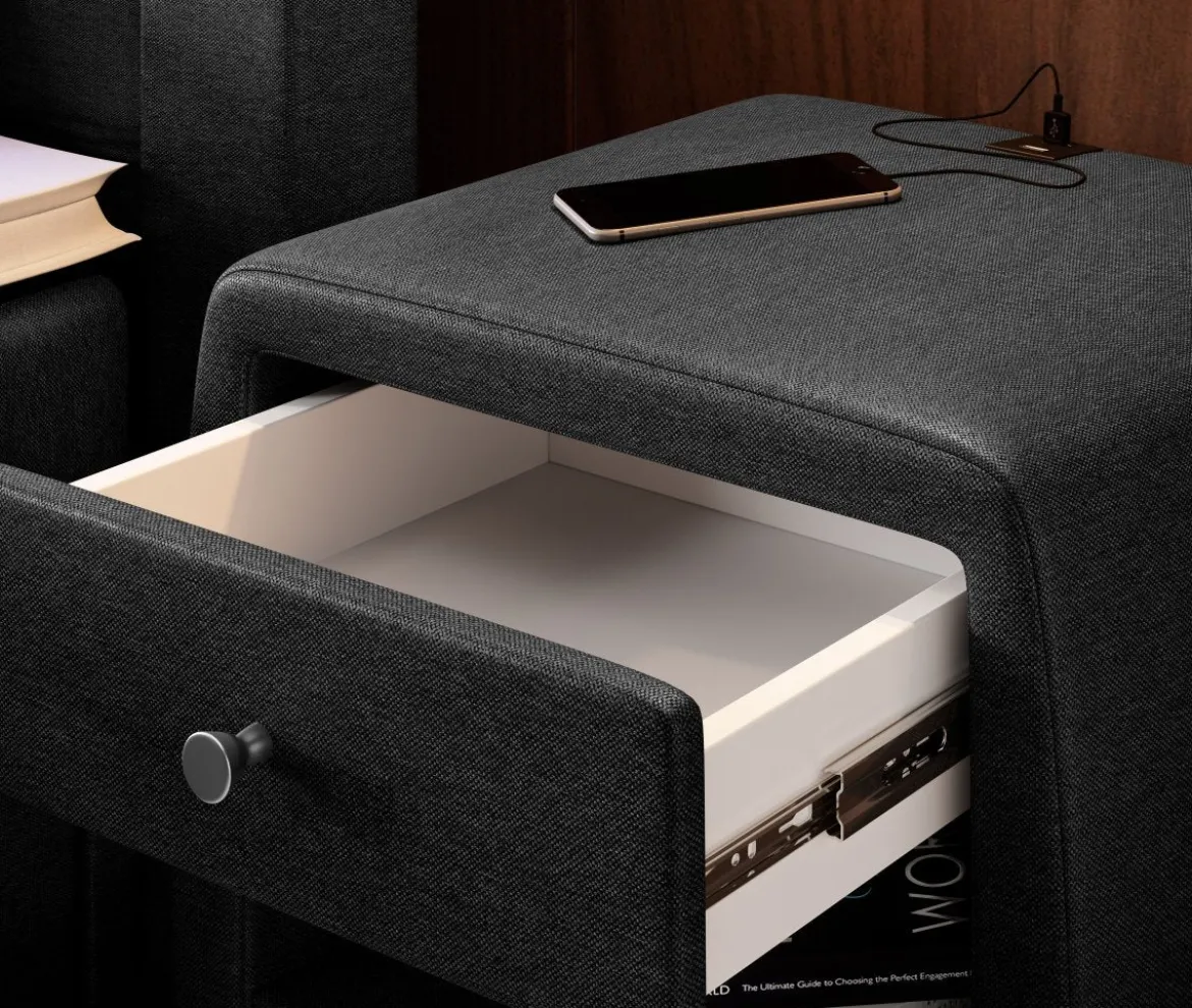 Designer Nachttisch Amalia mit USB Anschluss (Stoff)
