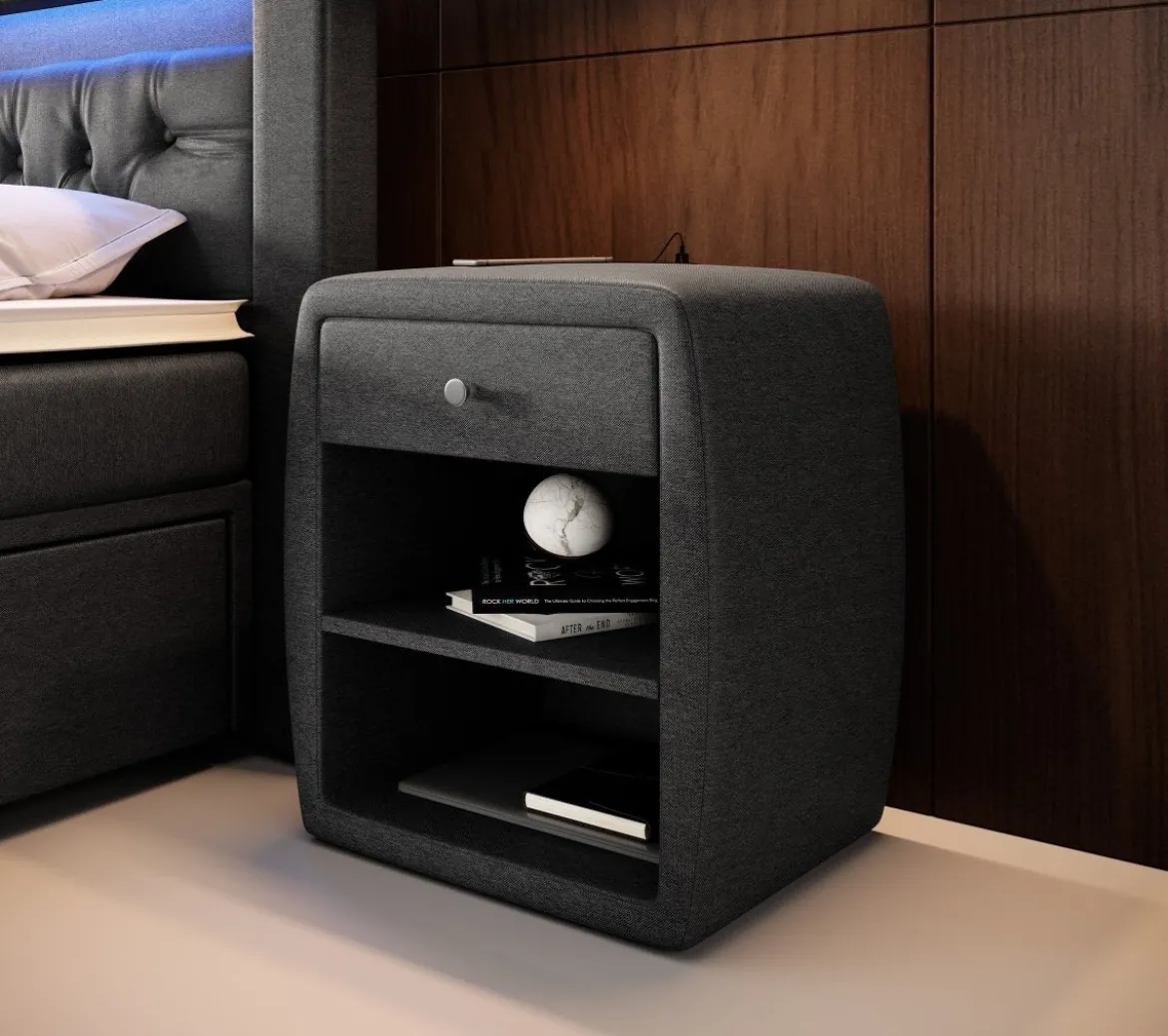 Designer Nachttisch Amalia mit USB Anschluss (Stoff)