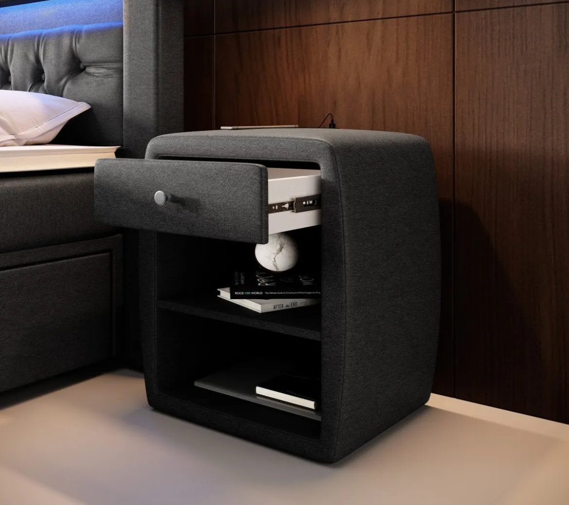 Designer Nachttisch Amalia mit USB Anschluss (Stoff)