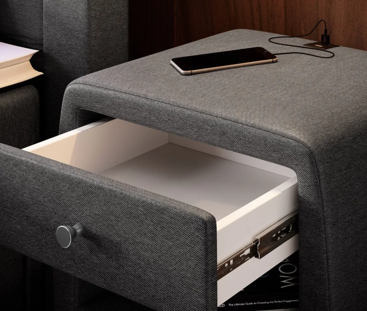 Designer Nachttisch Amalia mit USB Anschluss (Stoff)