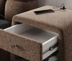 Designer Nachttisch Lilly mit USB Anschluss in Strukturstoff