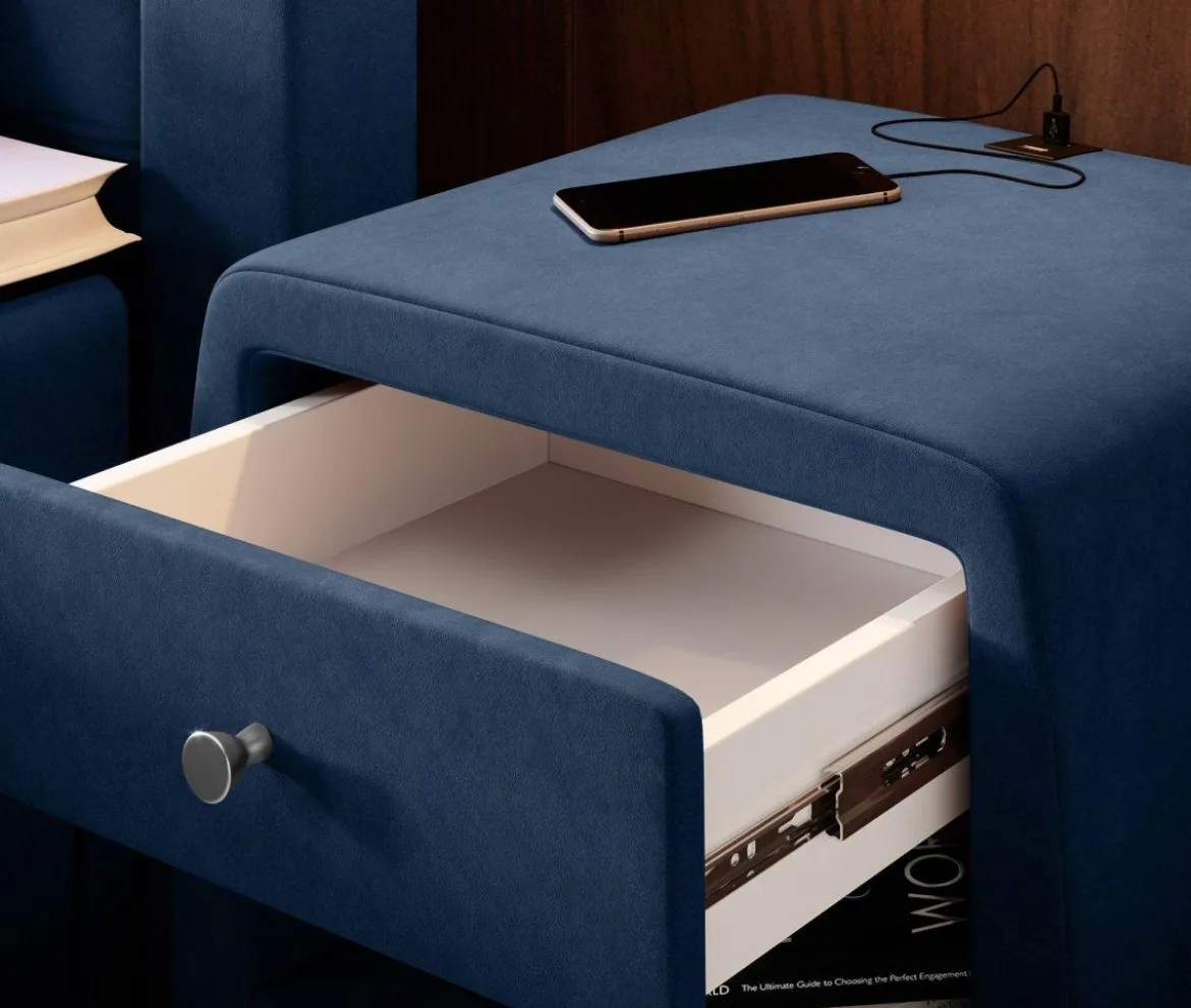 Designer Nachttisch Lilly mit USB Anschluss in Samt