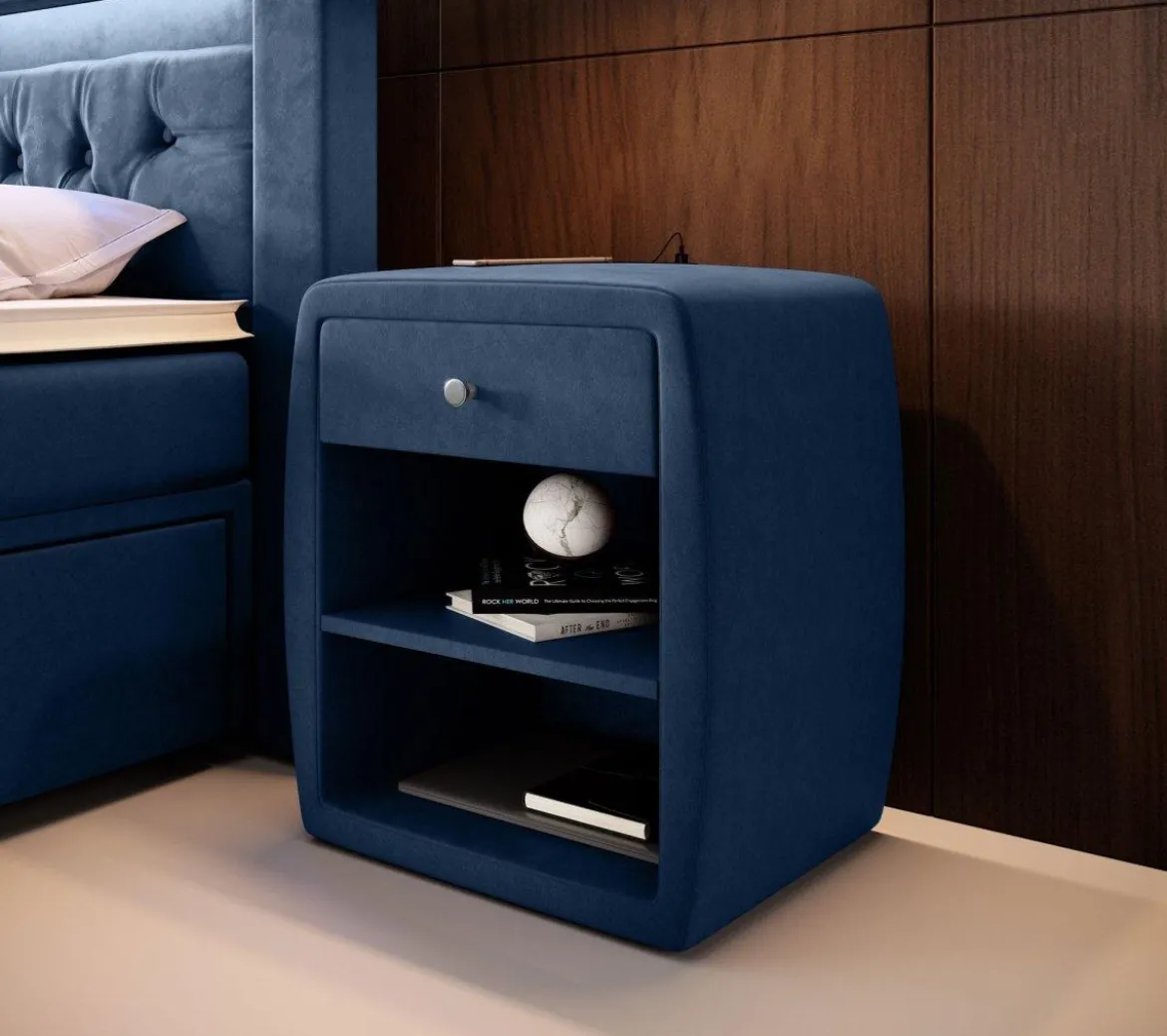 Designer Nachttisch Lilly mit USB Anschluss in Samt
