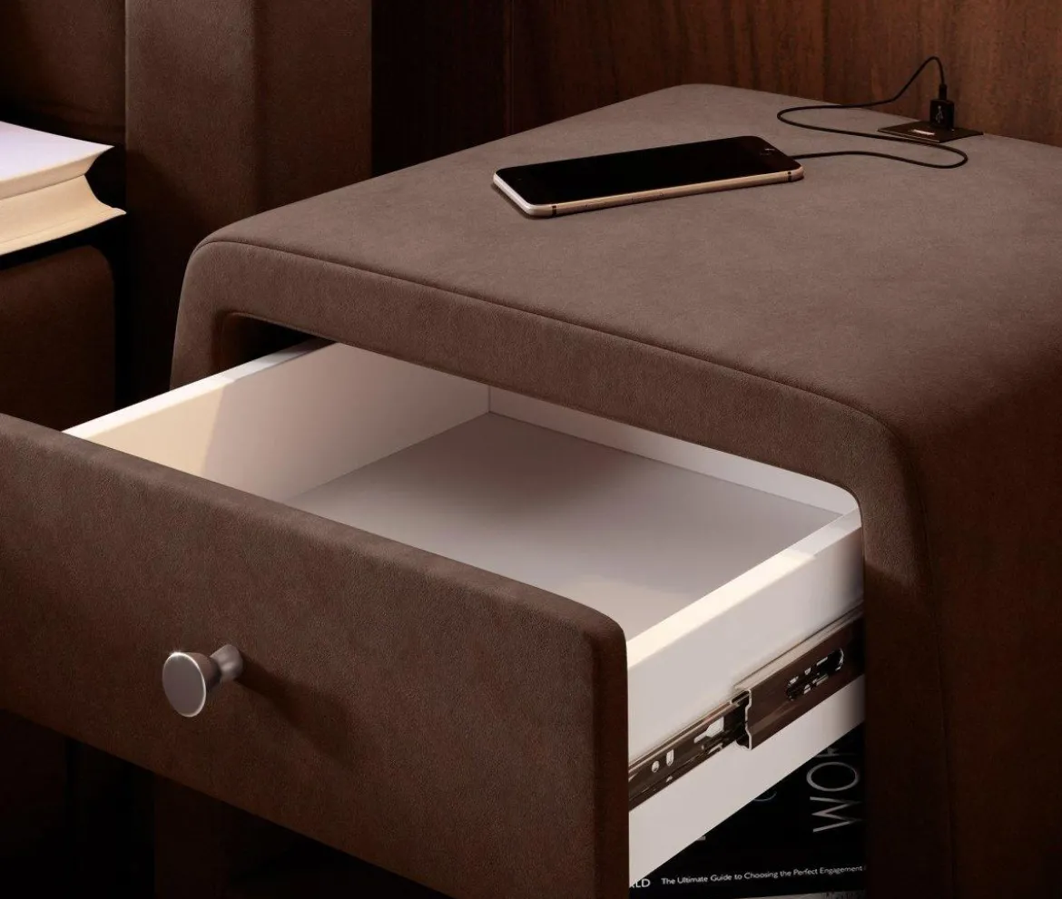 Designer Nachttisch Lilly mit USB Anschluss in Samt