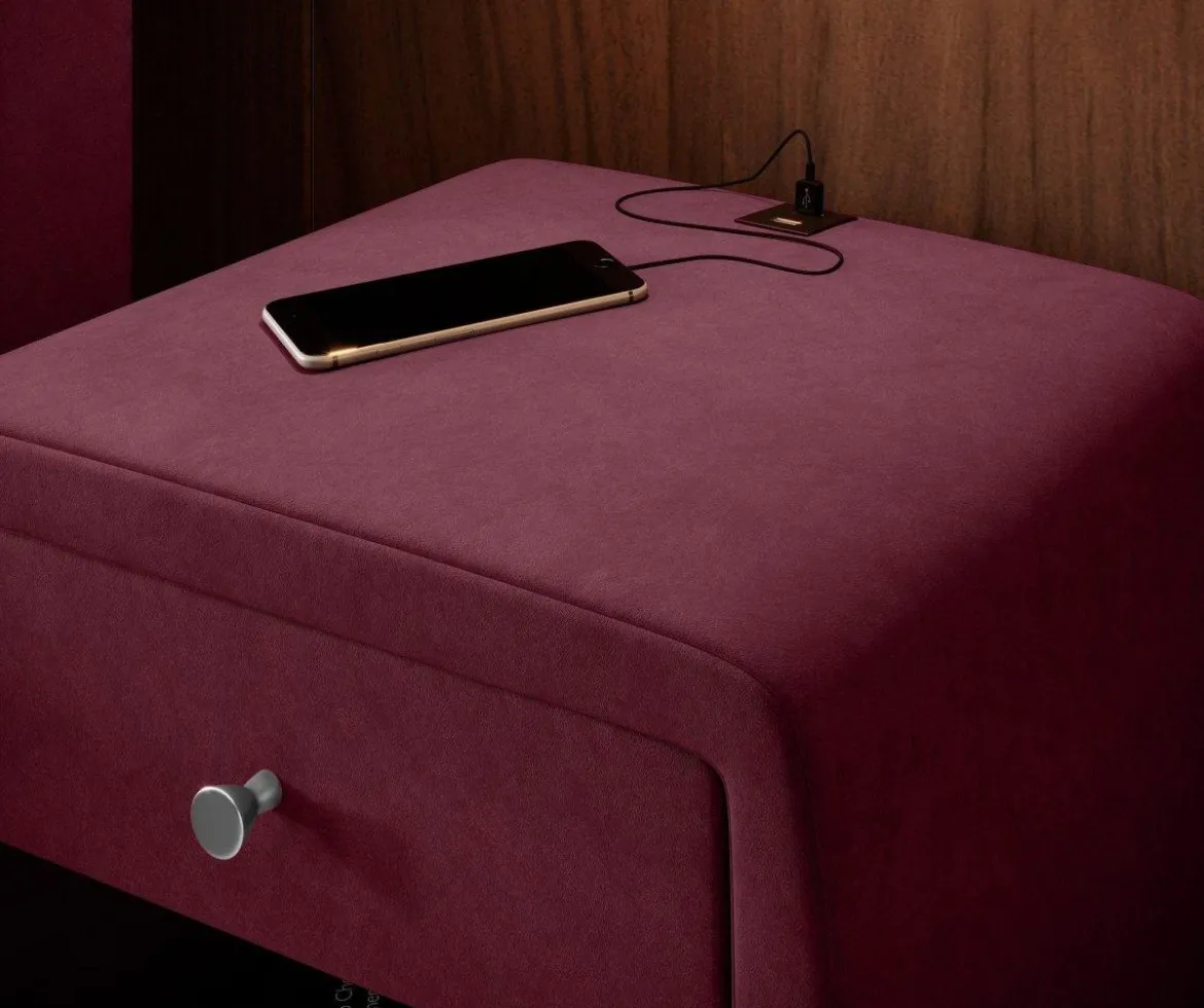 Designer Nachttisch Lilly mit USB Anschluss in Samt