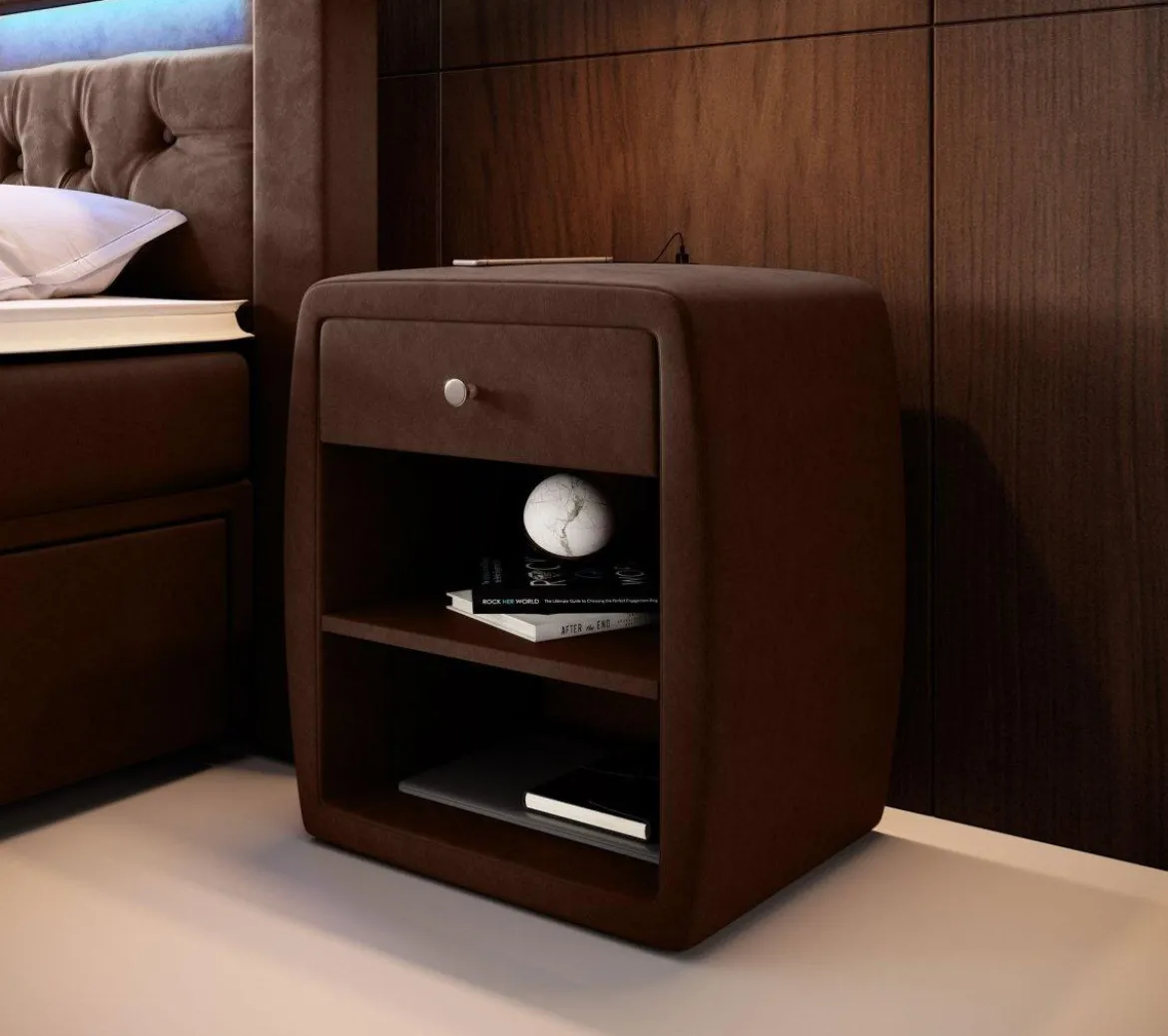 Designer Nachttisch Lilly mit USB Anschluss in Samt