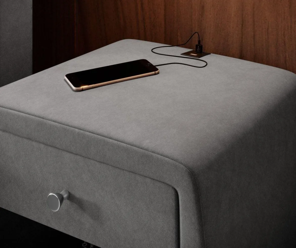Designer Nachttisch Lilly mit USB Anschluss in Samt