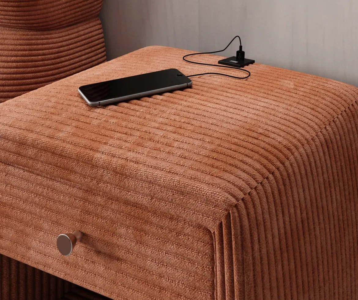 Designer Nachttisch Lilly mit USB Anschluss in Cord