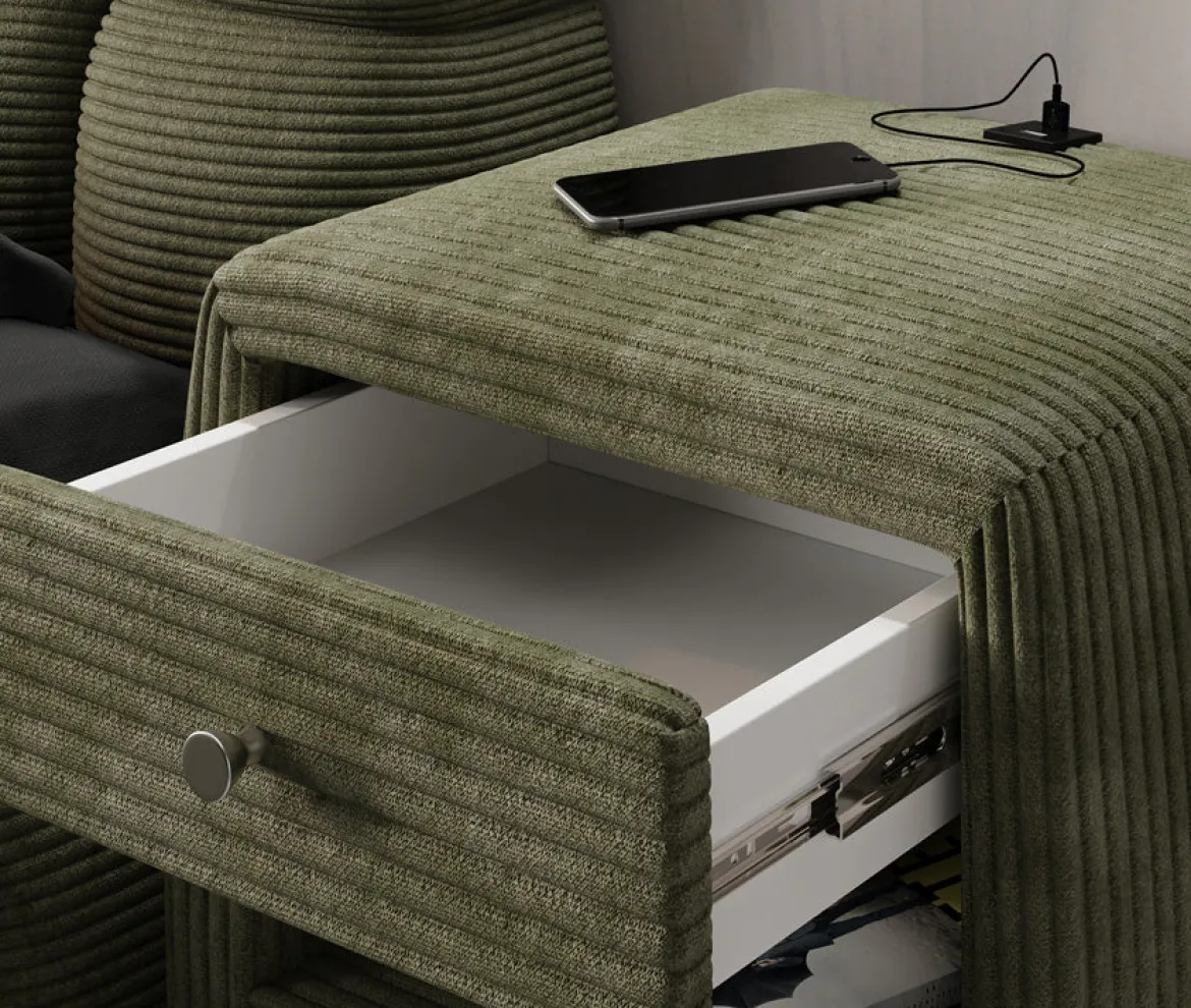 Designer Nachttisch Lilly mit USB Anschluss in Cord