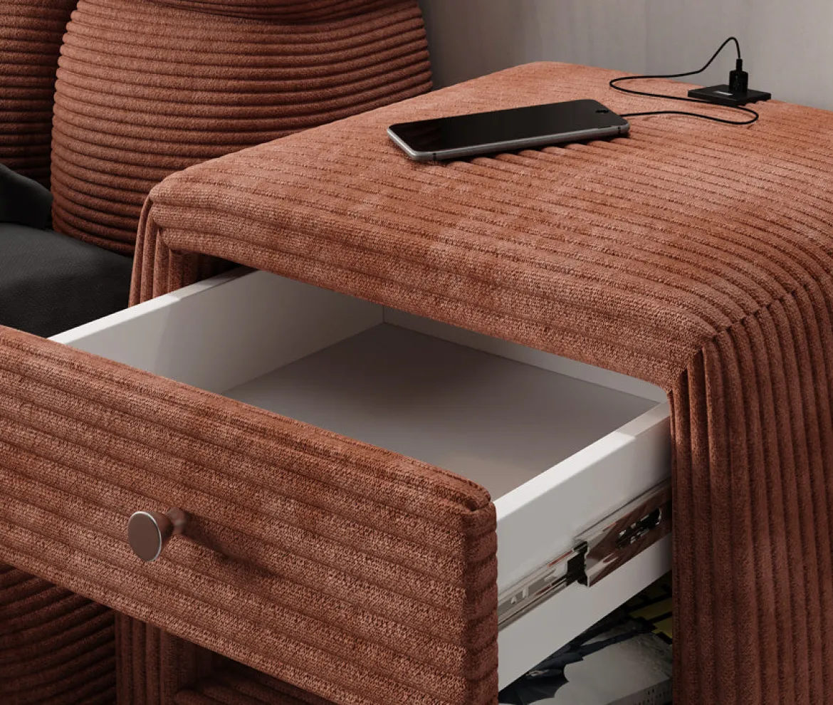 Designer Nachttisch Lilly mit USB Anschluss in Cord