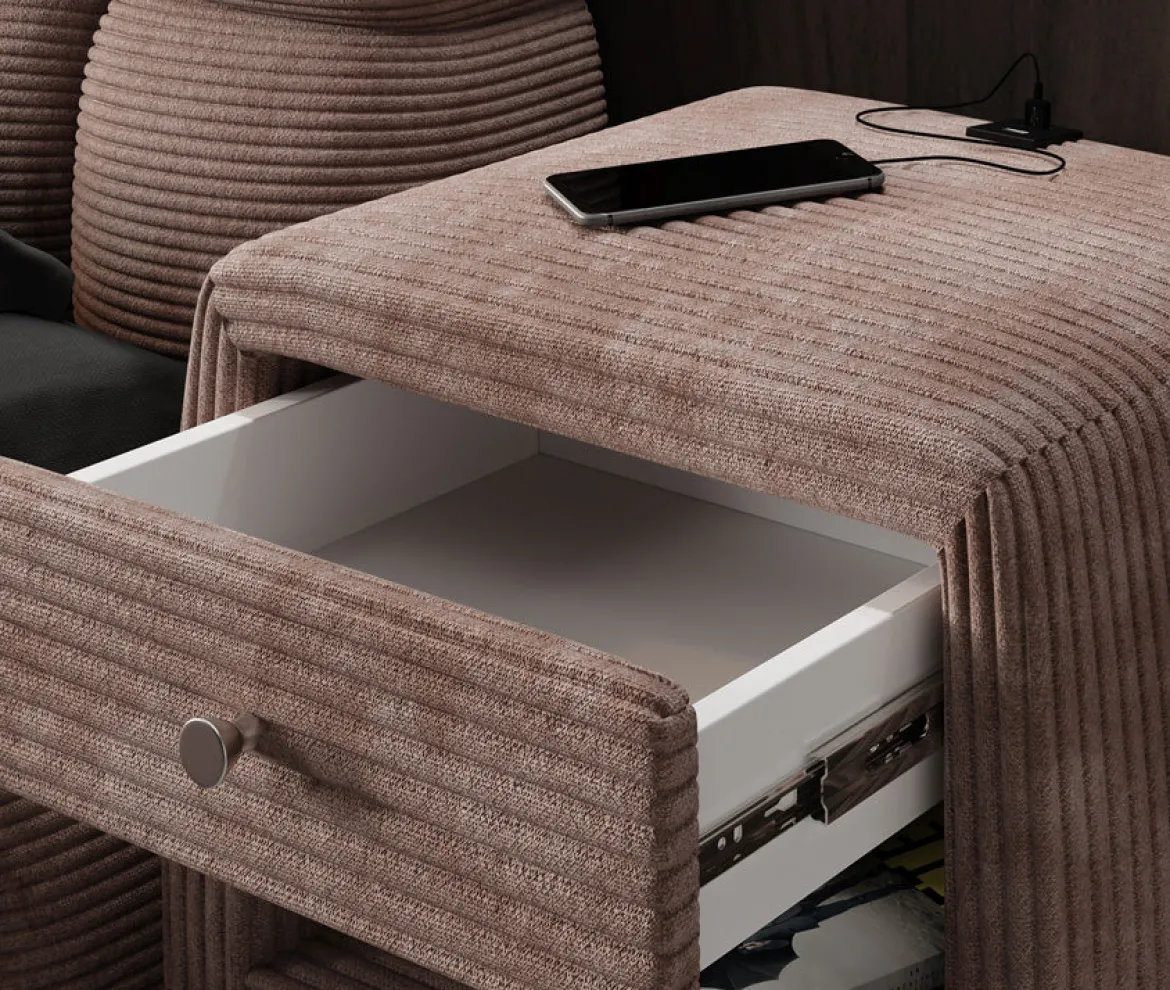 Designer Nachttisch Lilly mit USB Anschluss in Cord