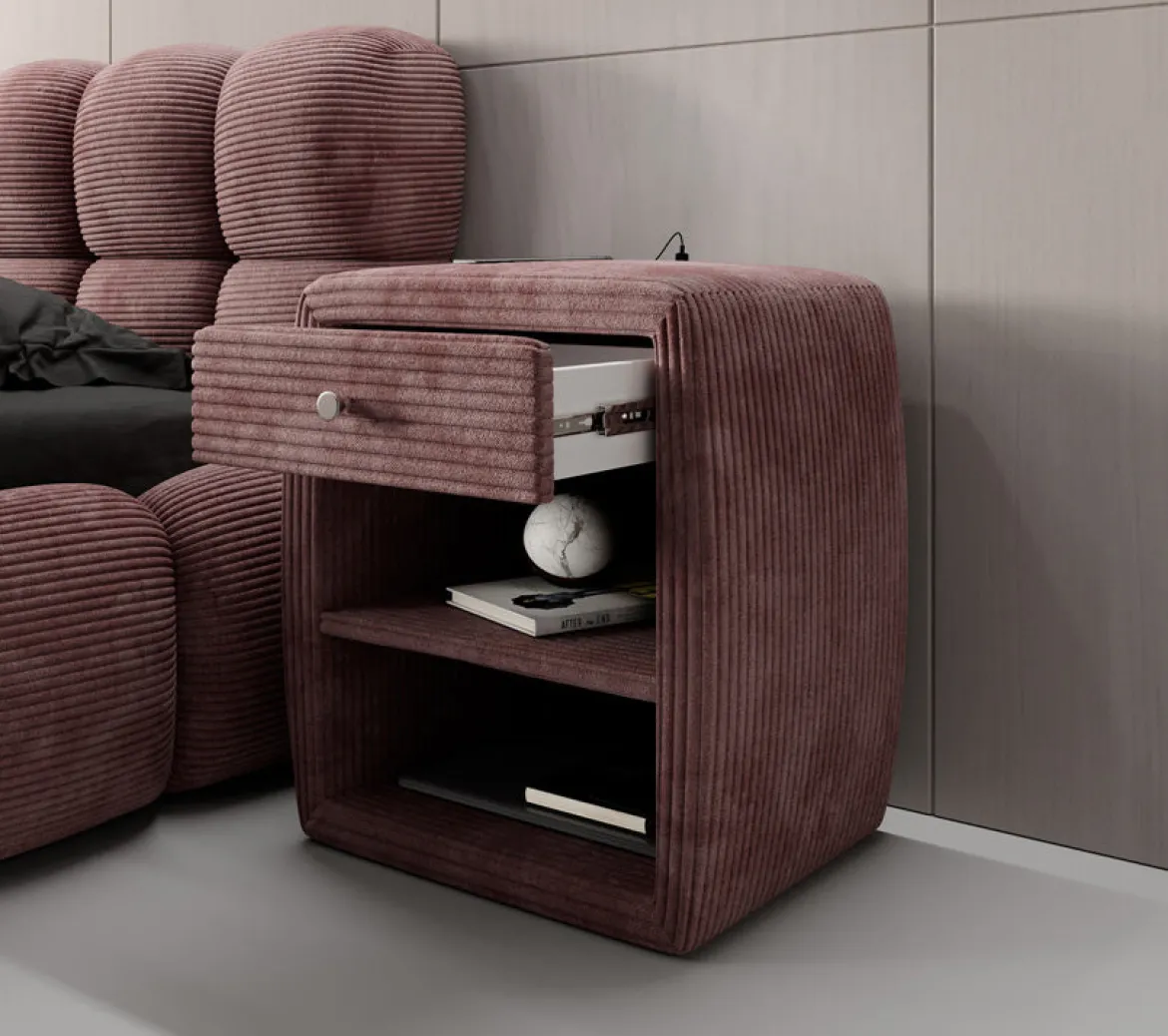 Designer Nachttisch Lilly mit USB Anschluss in Cord