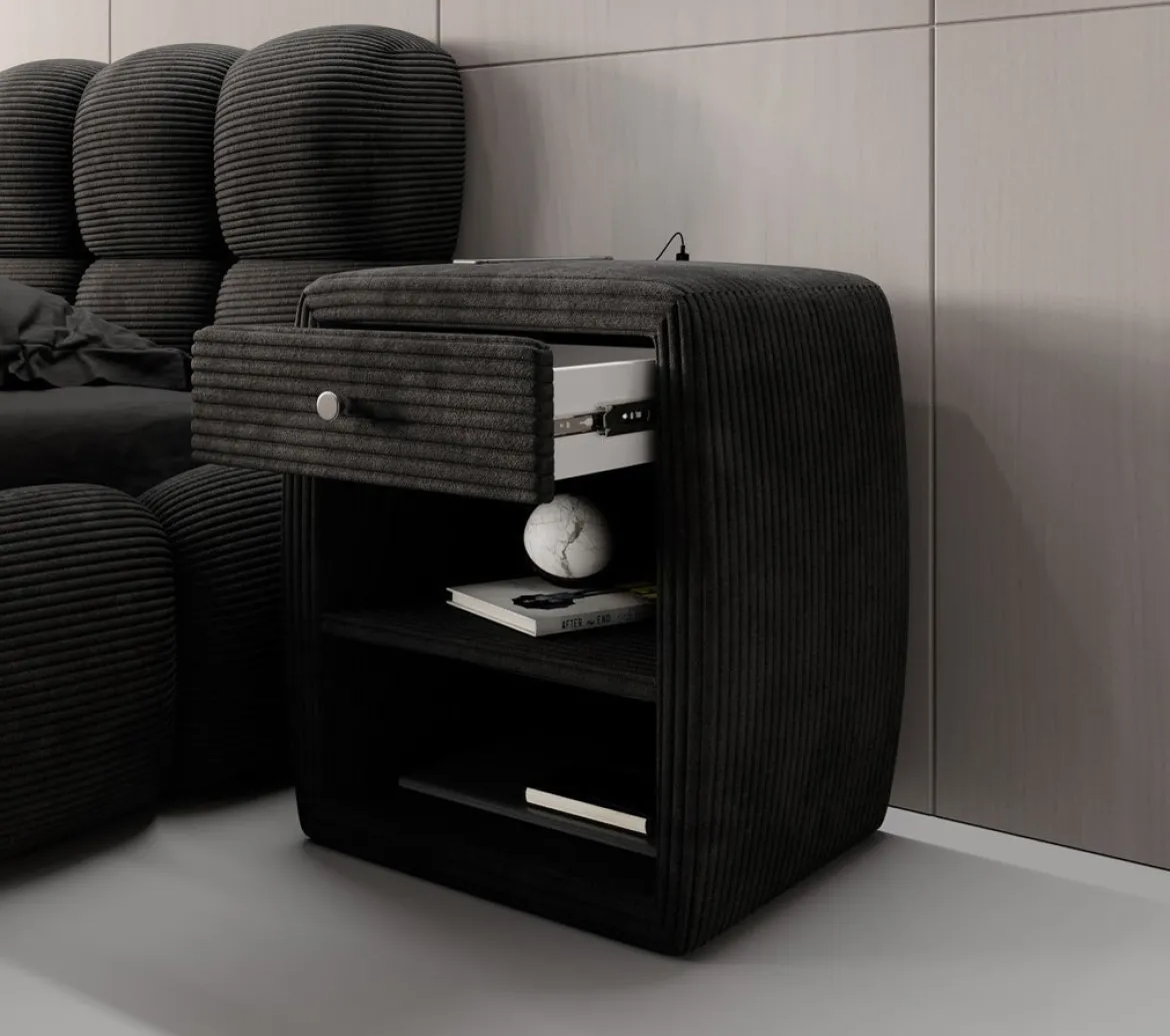 Designer Nachttisch Lilly mit USB Anschluss in Cord