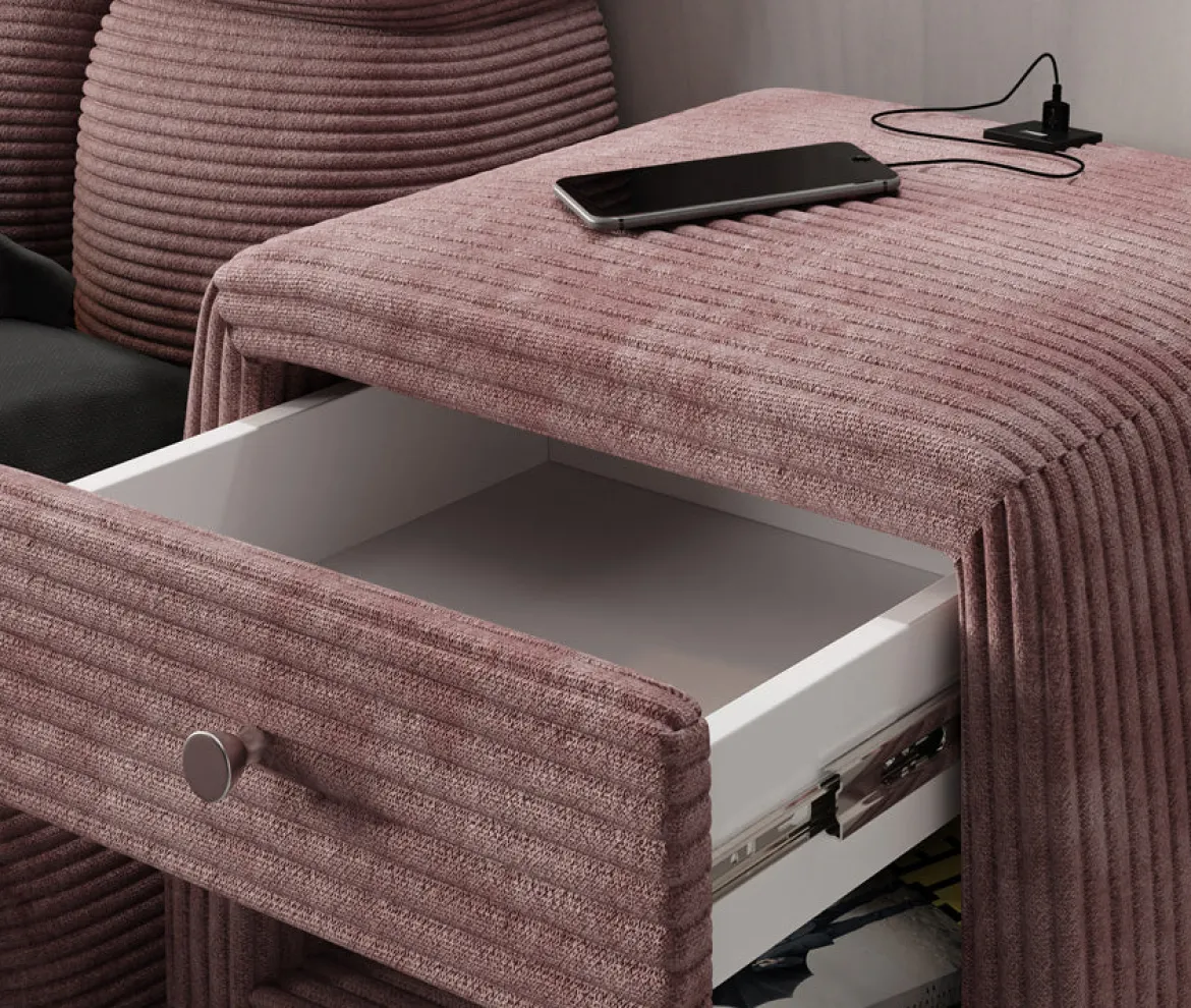 Designer Nachttisch Lilly mit USB Anschluss in Cord
