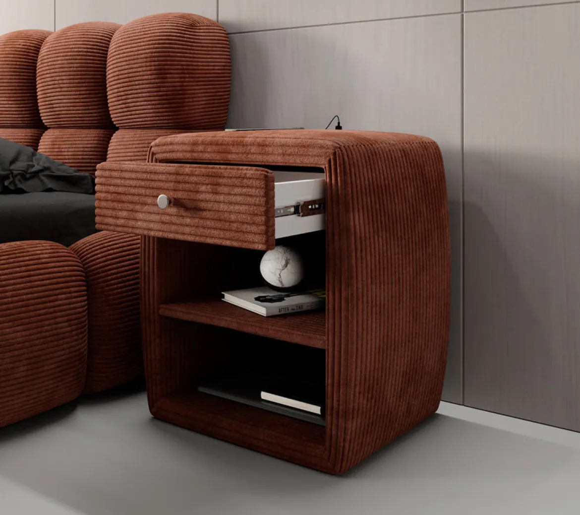 Designer Nachttisch Lilly mit USB Anschluss in Cord