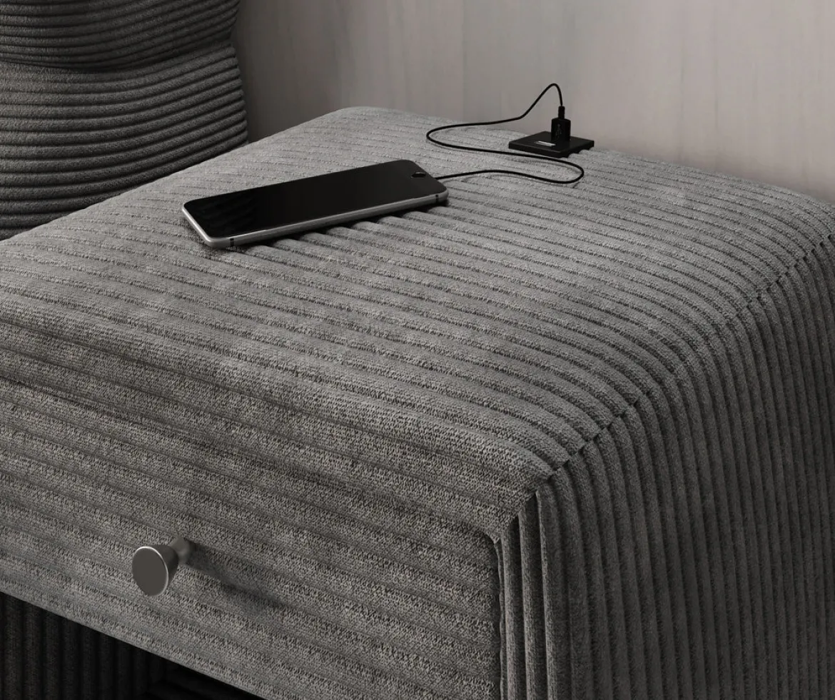 Designer Nachttisch Lilly mit USB Anschluss in Cord