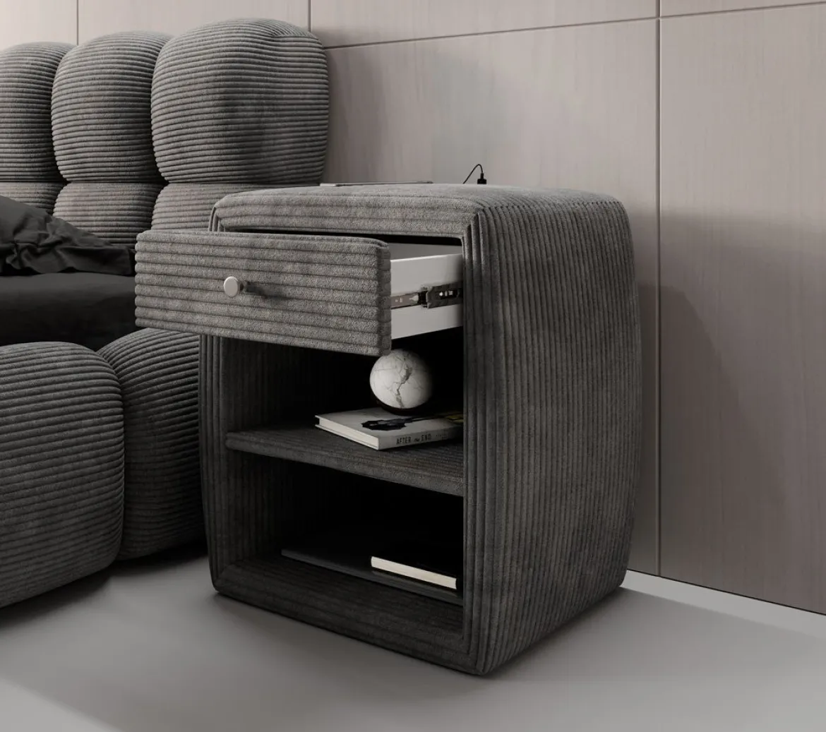Designer Nachttisch Lilly mit USB Anschluss in Cord