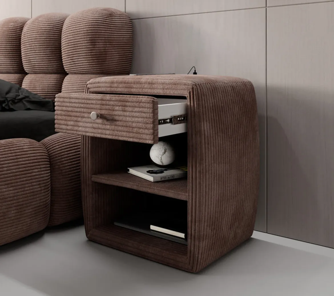 Designer Nachttisch Lilly mit USB Anschluss in Cord