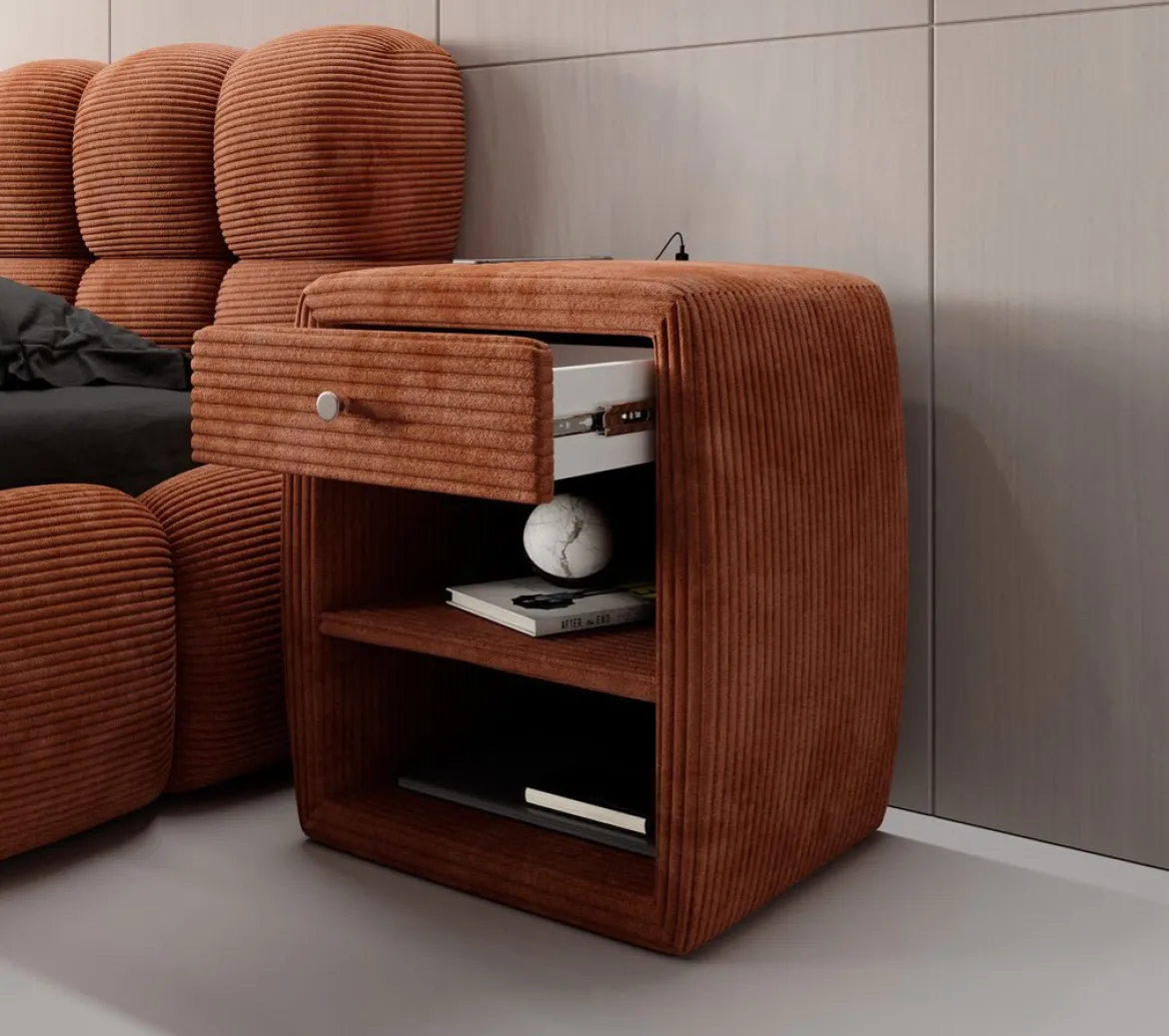 Designer Nachttisch Lilly mit USB Anschluss in Cord