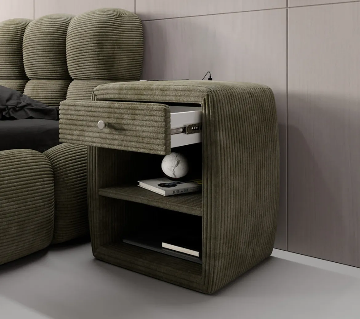 Designer Nachttisch Lilly mit USB Anschluss in Cord
