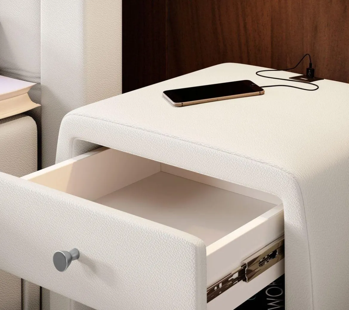 Designer Nachttisch Tavira mit USB (Kunstleder)