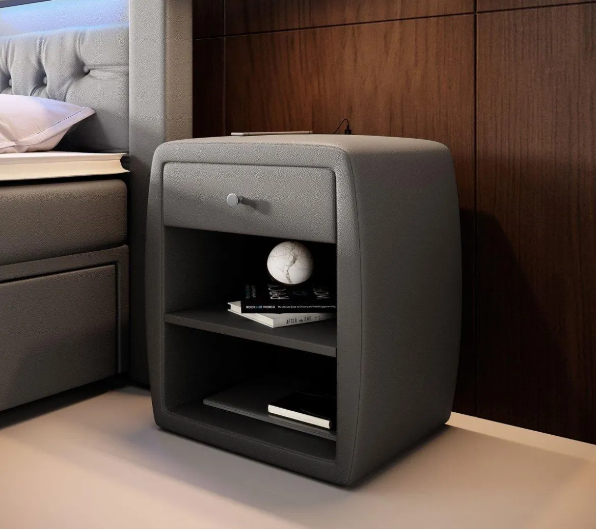 Designer Nachttisch Tavira mit USB (Kunstleder)