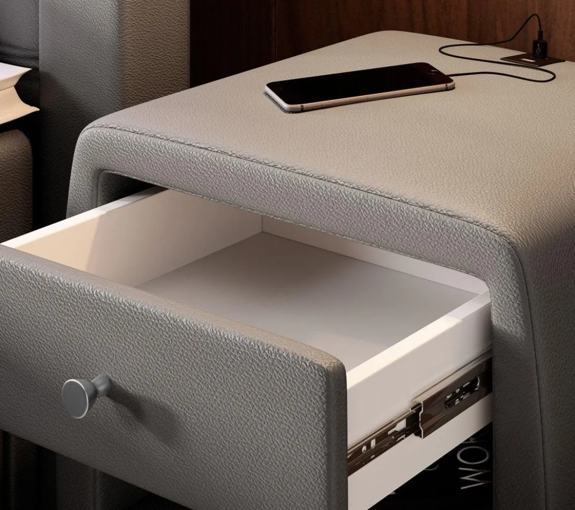 Designer Nachttisch Tavira mit USB (Kunstleder)