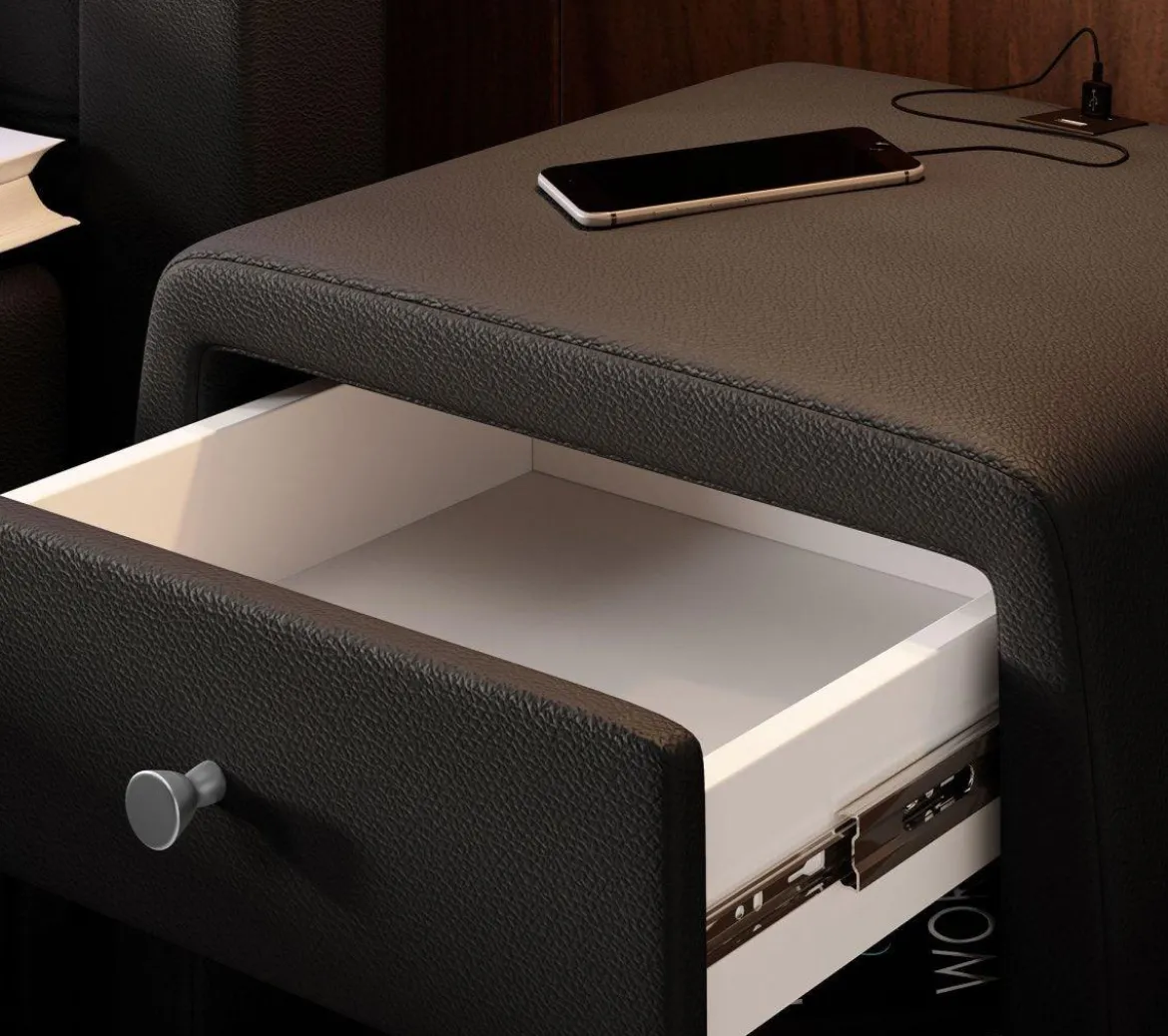 Designer Nachttisch Tavira mit USB (Kunstleder)