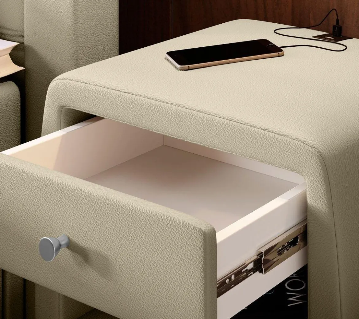 Designer Nachttisch Tavira mit USB (Kunstleder)