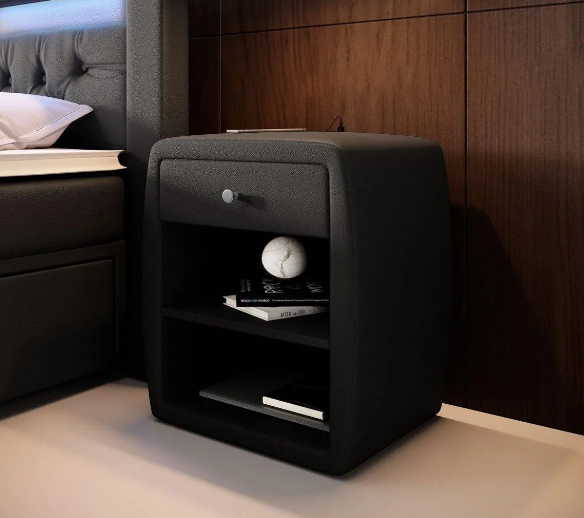 Designer Nachttisch Tavira mit USB (Kunstleder)