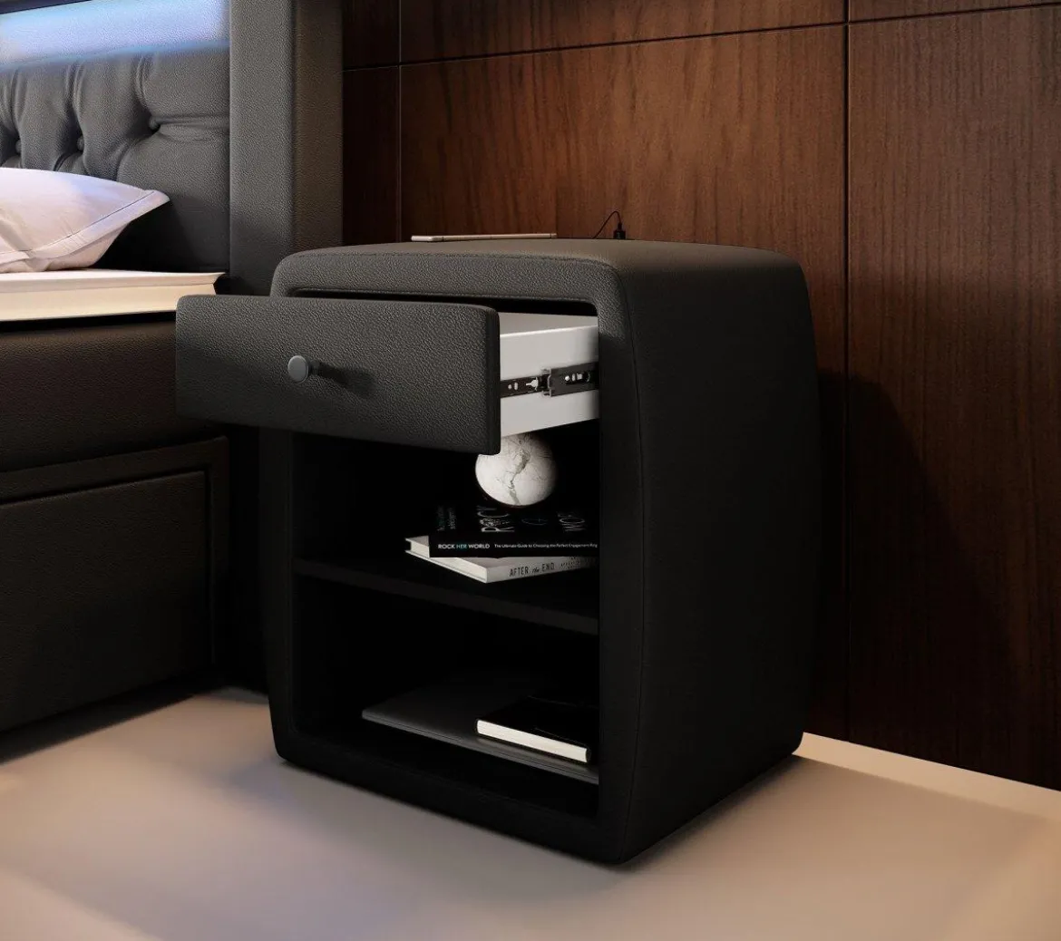 Designer Nachttisch Tavira mit USB (Kunstleder)