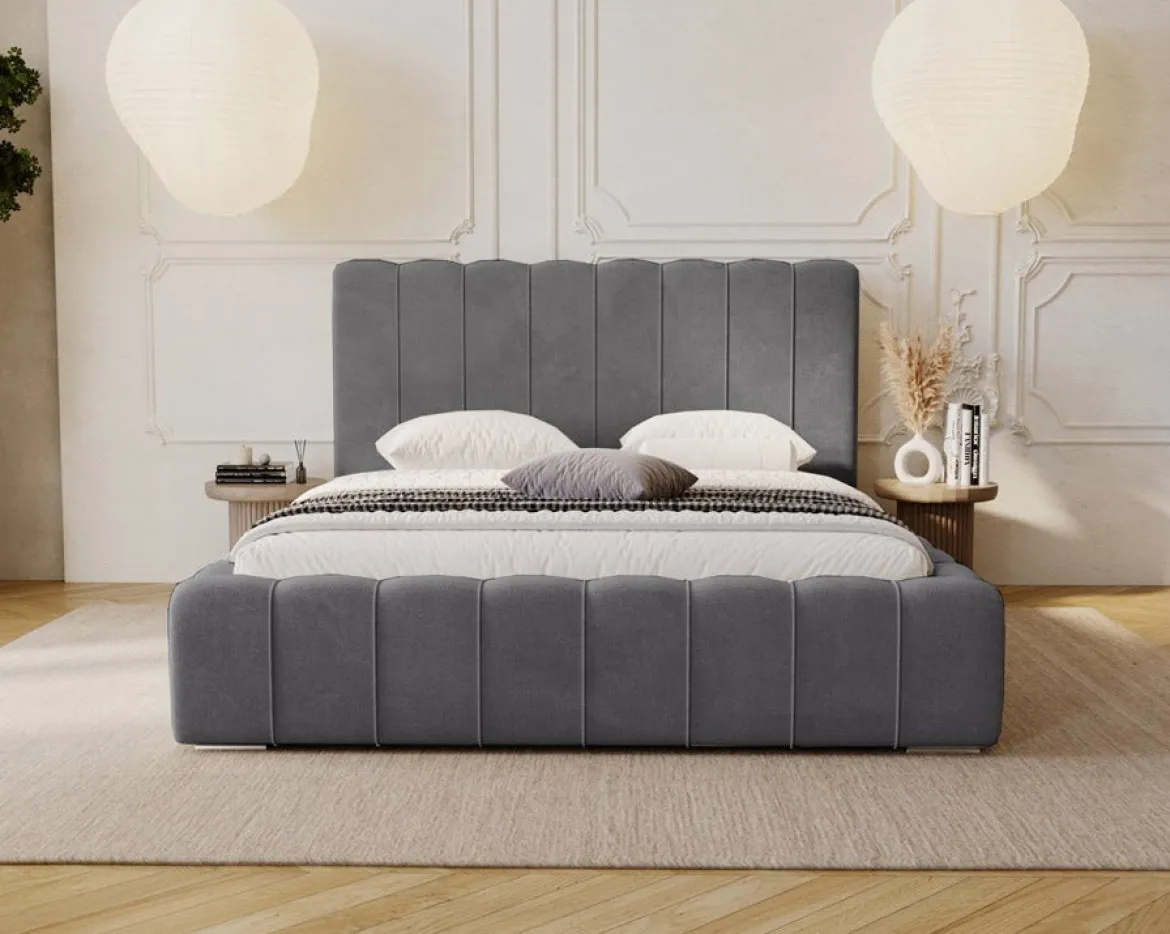 Designer Polsterbett Alvano in Samt mit Stauraum