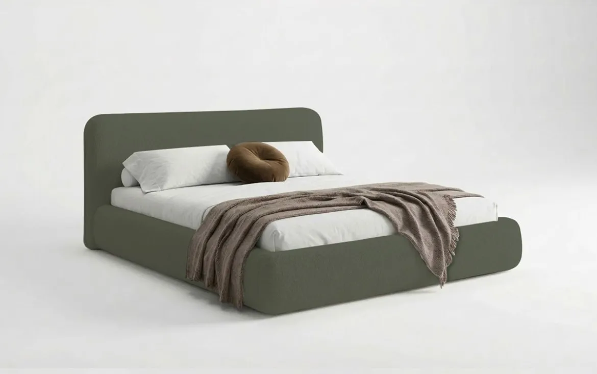 Designer Polsterbett Arosa in Bouclé mit Stauraum
