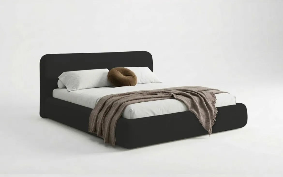 Designer Polsterbett Arosa in Bouclé mit Stauraum
