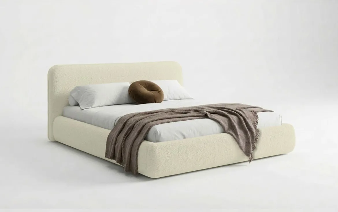 Designer Polsterbett Arosa in Bouclé mit Stauraum