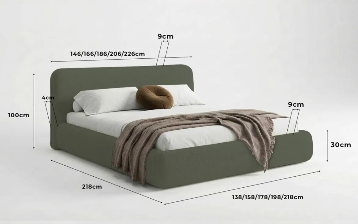 Designer Polsterbett Arosa in Bouclé mit Stauraum