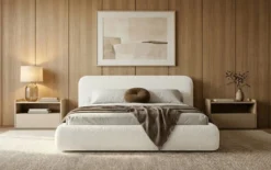 Designer Polsterbett Arosa in Bouclé mit Stauraum
