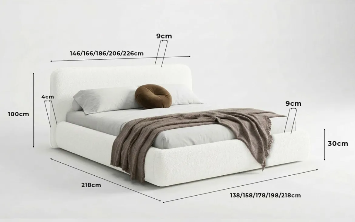 Designer Polsterbett Arosa in Bouclé mit Stauraum