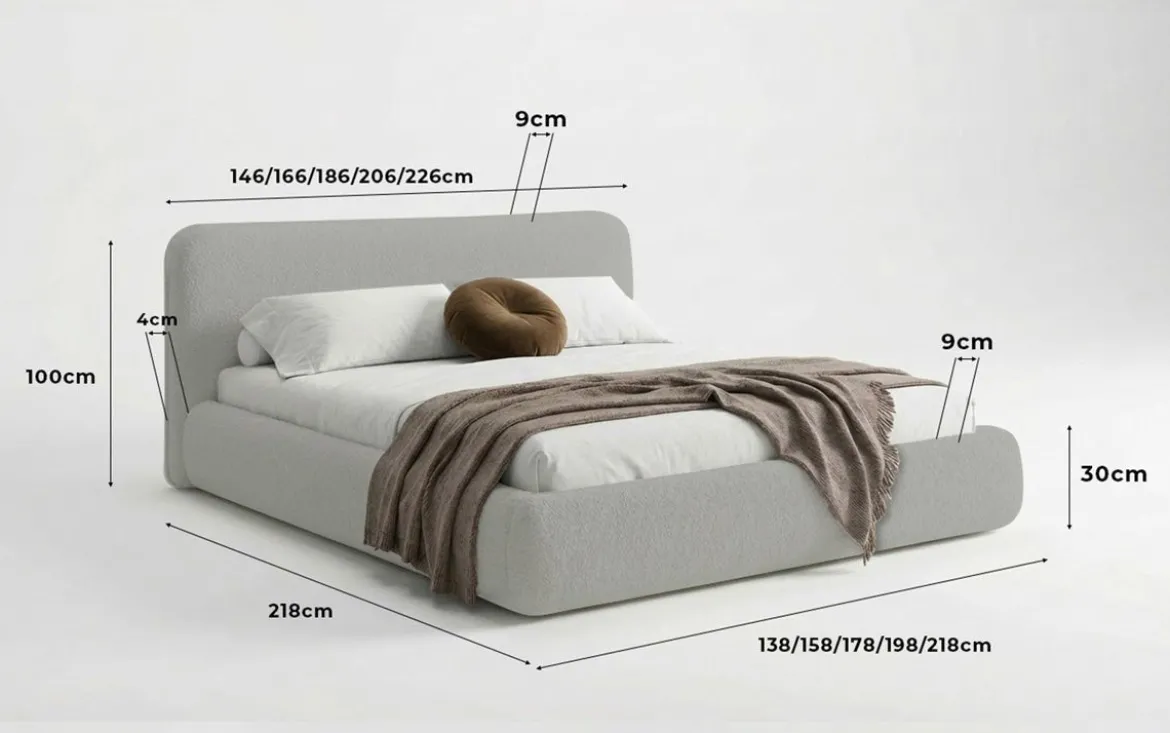 Designer Polsterbett Arosa in Bouclé mit Stauraum