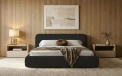 Designer Polsterbett Arosa in Bouclé mit Stauraum