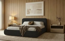 Designer Polsterbett Arosa in Bouclé mit Stauraum