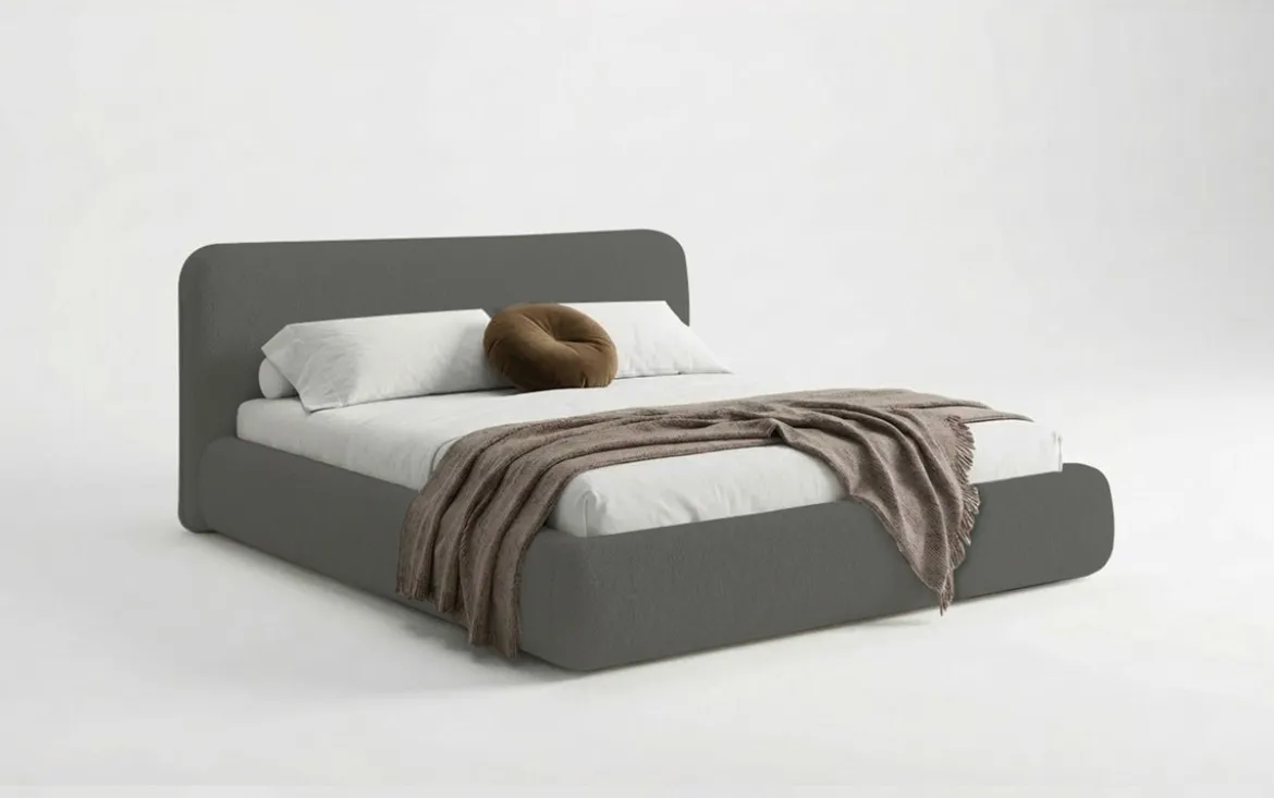 Designer Polsterbett Arosa in Bouclé mit Stauraum