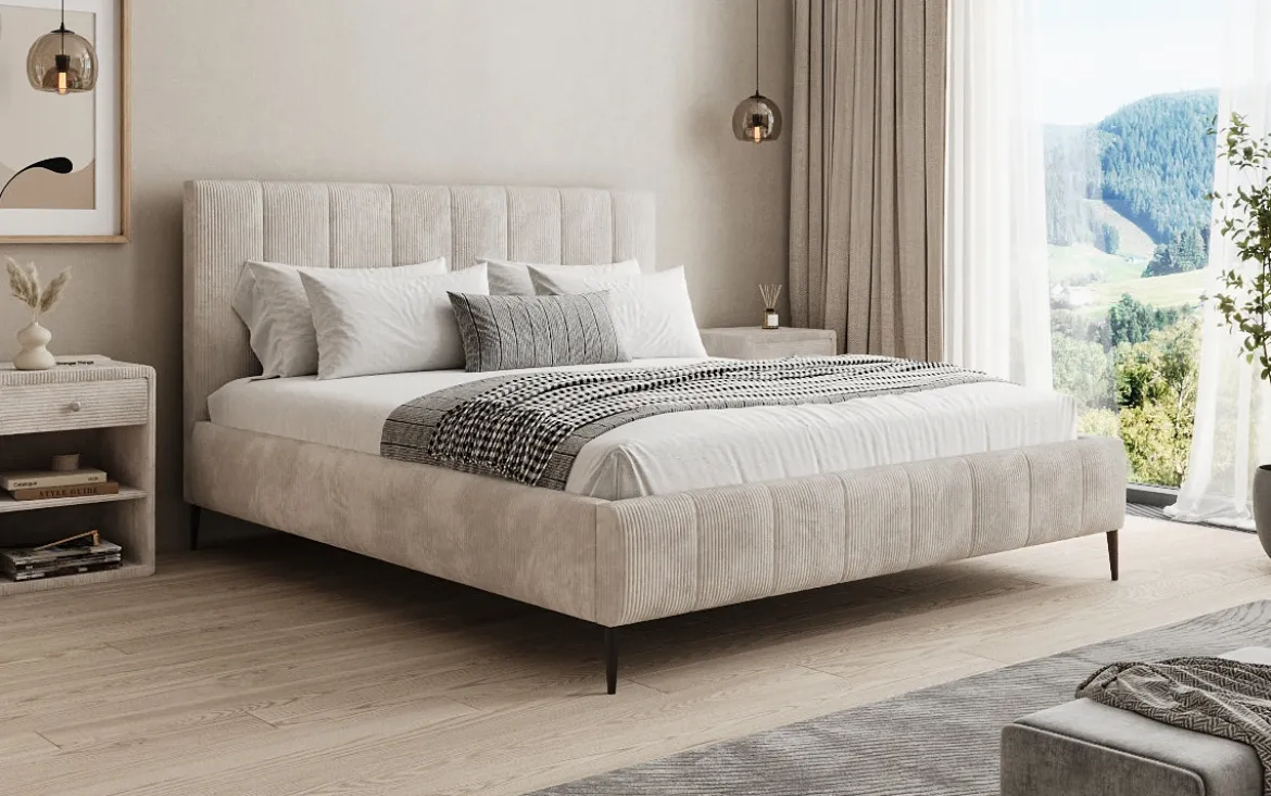 Designer Polsterbett Astrid in Cord mit Stauraum